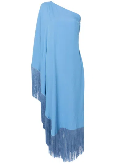 TALLER MARMO BLUE SPRITZ FRINGED MIDI DRESS