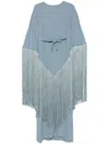 Taller Marmo Long Kaftan With Cape Design And Fringe In Clear Blue