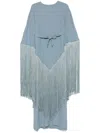 Taller Marmo Long Kaftan With Cape Design And Fringe In Blue