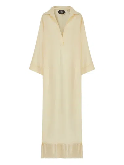 Taller Marmo Bordighera Fringe-trimmed Maxi Dress In Neutral