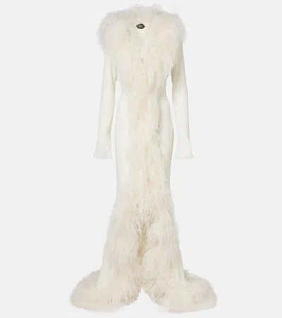 Taller Marmo Bridal Hollywood Feather-trimmed Gown In White