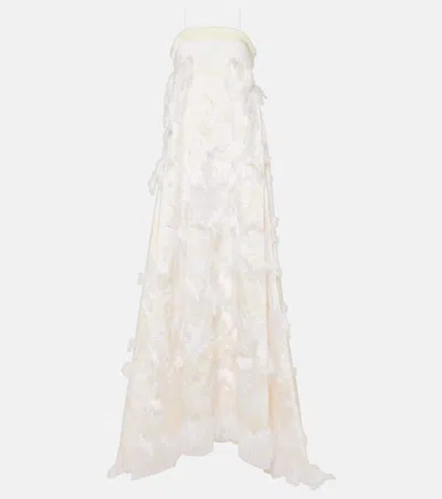 Taller Marmo Bridal Trapeze Fringed Jacquard Gown In White