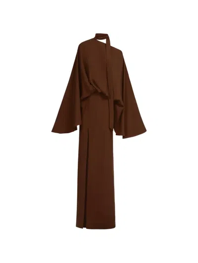 Taller Marmo Brooks Asymmetric Draped Dress In Brown