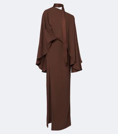 Taller Marmo Brooks Scarf-detail Caped Maxi Dress In Brown