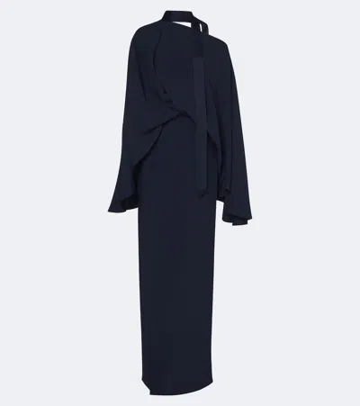 Taller Marmo Brooks Scarf-detail Crepe Cady Gown In Blue