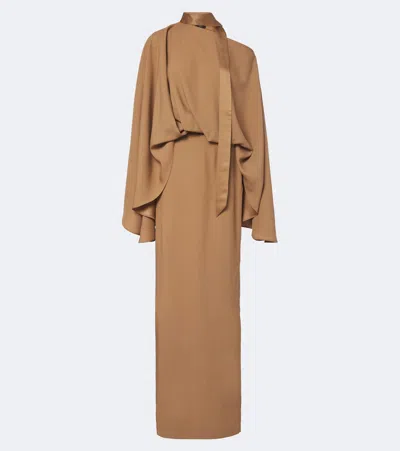 Taller Marmo Brooks Scarf-detail Crêpe Cady Maxi Dress In Brown