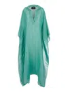 Taller Marmo Caicos Light Blue Kaftan With Front Neckline And Asymmetric Hem In Linen And Viscose Blend Woman In Blue