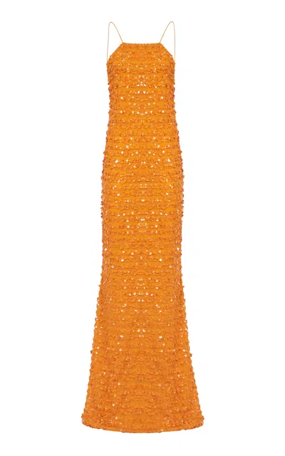 Taller Marmo Candice Sequined Maxi Dress In Orange