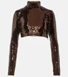 Taller Marmo Sequined Crop Top In Brown