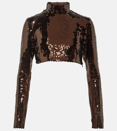 Taller Marmo Sequined Crop Top In Brown
