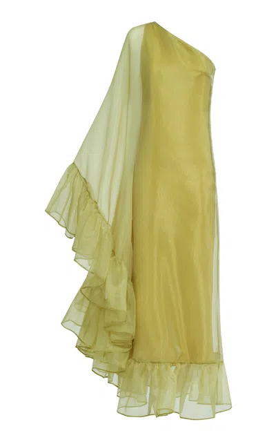 Taller Marmo Cicogna Ruffle Hem Maxi Dress In Gold