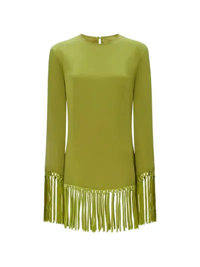 Taller Marmo Claudia Fringe-trimmed Mini Dress In Green
