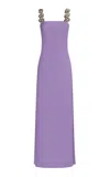 Taller Marmo Consuelo Strap Embellished Satin Maxi Dress In Purple