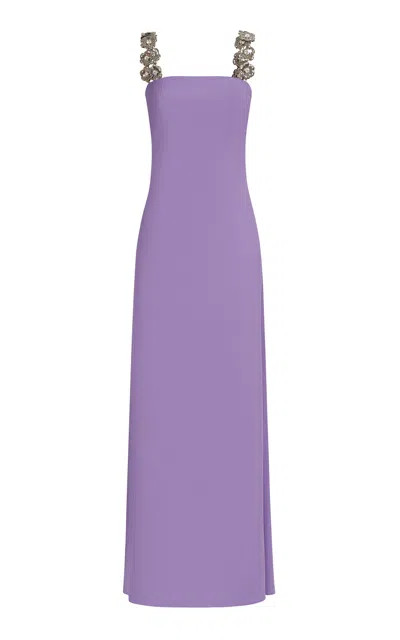 Taller Marmo Consuelo Strap Embellished Satin Maxi Dress In Purple