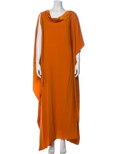 Pre-owned Taller Marmo Cowl Neck Long Dress In Orange