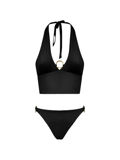 Taller Marmo Crocodile Ring-detail Bikini In Black