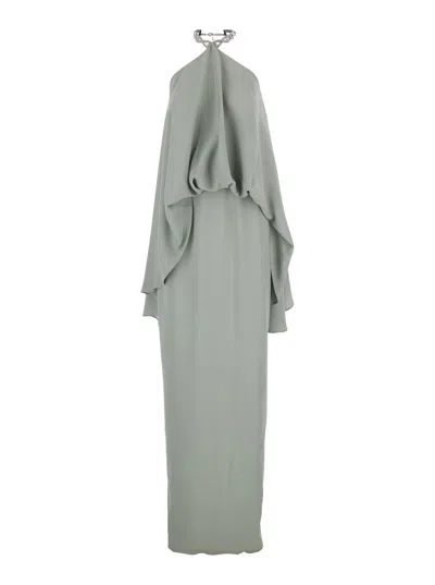 Taller Marmo Crystal Choker Long Sleeve Cady Crepe Long Dress With Back Vent In Pink
