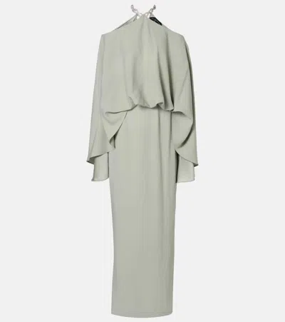 Taller Marmo Cyclades Faded Green Long Dress With Crystal Choker Neckline In Cady Crepe Woman