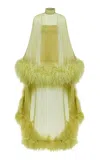 Taller Marmo Daisy Feather-trimmed Dress In Yellow