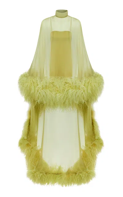 Taller Marmo Daisy Feather-trimmed Dress In Yellow