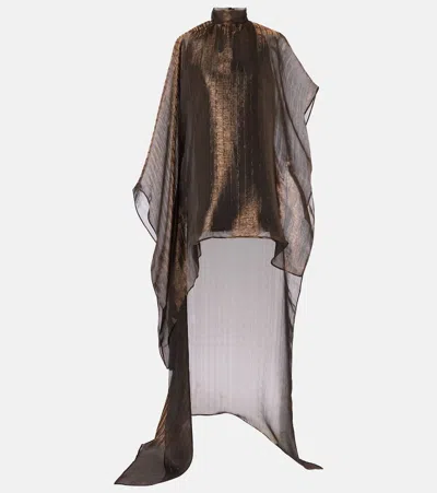 Taller Marmo Dallas Metallic Caped Organza Kaftan In Brown