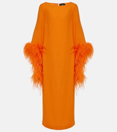 Taller Marmo Del Lago Feather-trimmed Midi Dress In Orange