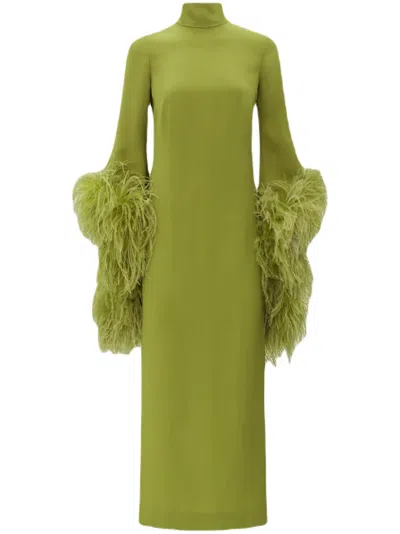 Taller Marmo Del Rio Feather-trim Midi Dress In Green