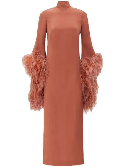 Taller Marmo Del Rio Feather-trim Midi Dress In Orange