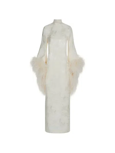 Taller Marmo Del Rio Feather-trim Midi Dress In Neutral