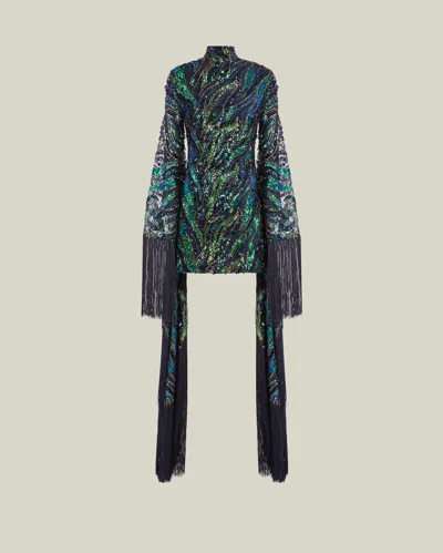 Taller Marmo Disco Dragon Sequined Tulle Minidress In Blue