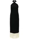 Taller Marmo Nina Fringed Cady Halterneck Midi Dress In Black