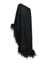 Taller Marmo Ubud One-shoulder Feather-trimmed Crepe Maxi Dress In Black