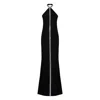 Taller Marmo Acropoli Swarovski Crystal-embellished Crepe Halterneck Gown In Black
