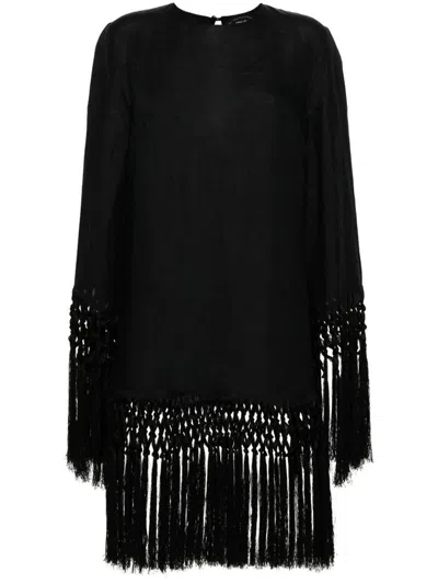 Taller Marmo Claudia Fringed Mini Dress In Black