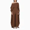Taller Marmo Cape Jumpsuit With Draped Sleeves In Brown