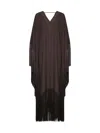 Taller Marmo Long Fringed Dress Plunging V-neck In Brown