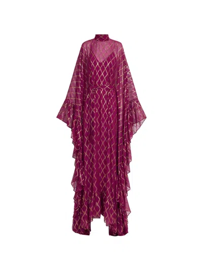 Taller Marmo Eccentrica Kaftan Ruffled Dress In Burgundy