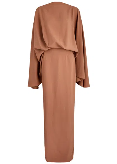 Taller Marmo Eolia Crepe De Chine Maxi Dress In Light Brown