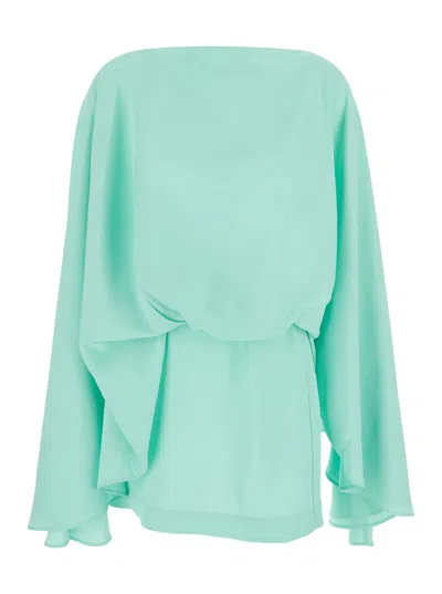 Taller Marmo 'eolia' Light Blue Mini Dress With Boat Neckline And Draping In Viscose Blend Woman