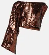 Taller Marmo Eric Sequined One-shoulder Top In Brown