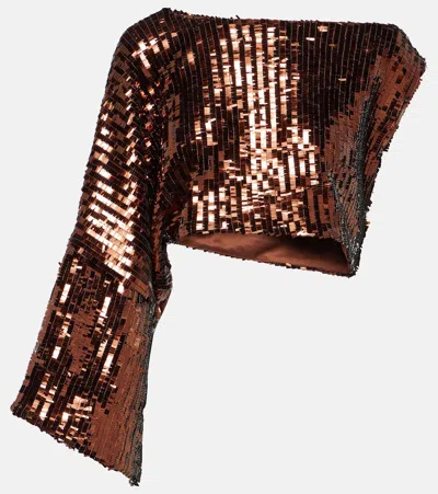 Taller Marmo Eric Sequined One-shoulder Top In Brown
