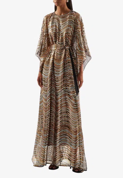 Taller Marmo Erte Sequined Belted Kaftan Dress In Multi
