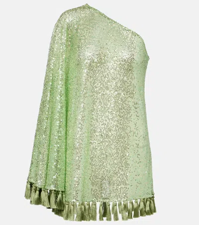 Taller Marmo Es Trench Off-shoulder Sequined Minidress In Green