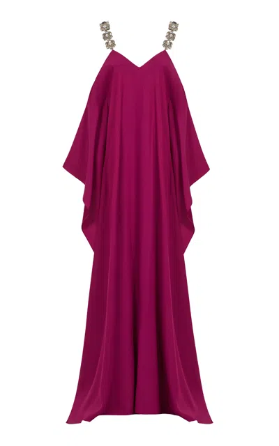 Taller Marmo Farrow Strap Embellished Satin Maxi Dress In Purple