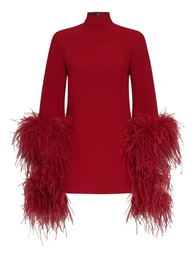 Taller Marmo Feather-cuff Mini Dress In Burgundy