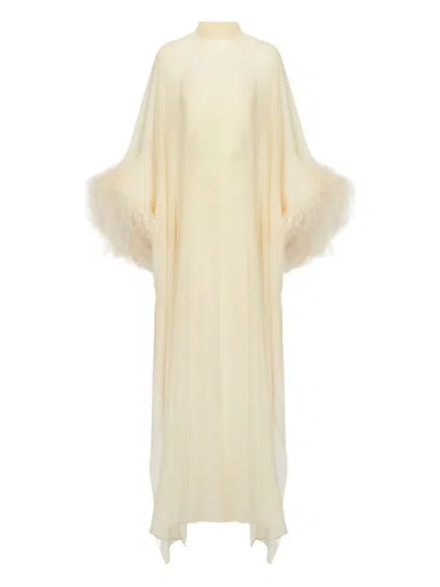Taller Marmo Feather-embellishment Maxi Dress In Neutral