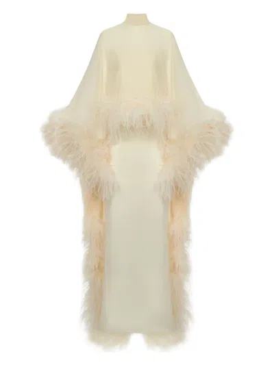 Taller Marmo Feather-embellishment Maxi Dress In Neutral