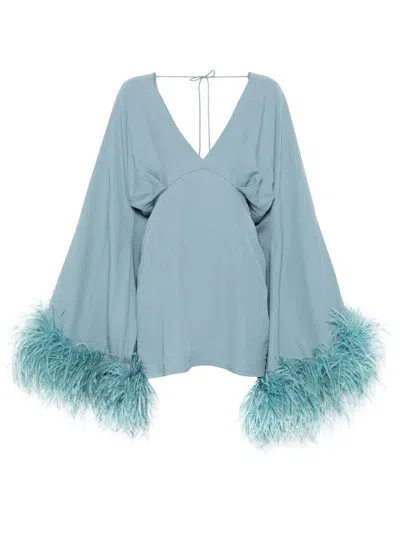 Taller Marmo Feather-trim Mini Dress In Blue