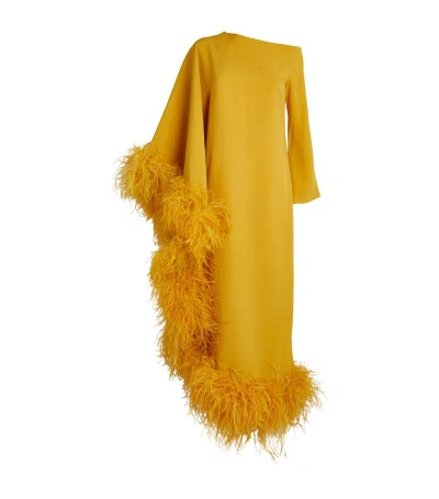 Taller Marmo Feather-trim Ubud Extravaganza Dress In Yellow