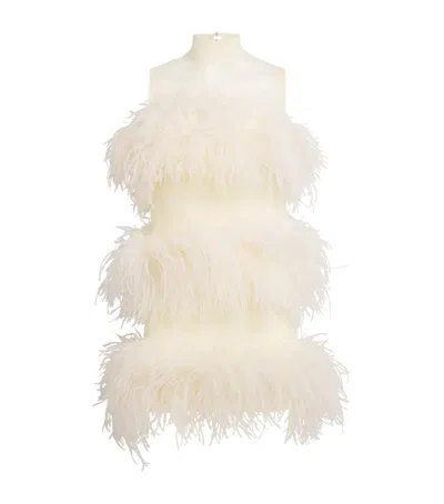 Taller Marmo Feathered Divine Mini Dress In White